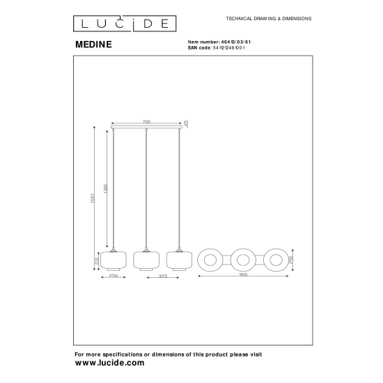 MEDINE Lampa wisząca 3xE27 46413/03/61 Lucide - zdjęcie dodatkowe 4